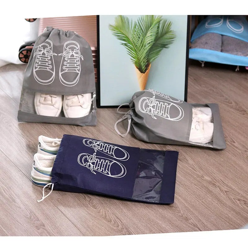 5-Piece Set Waterproof Shoe Storage Bags - Large Capacity, Thickened Non-Woven Fabric, Moistureproof Travel Organizers with Strap Closure