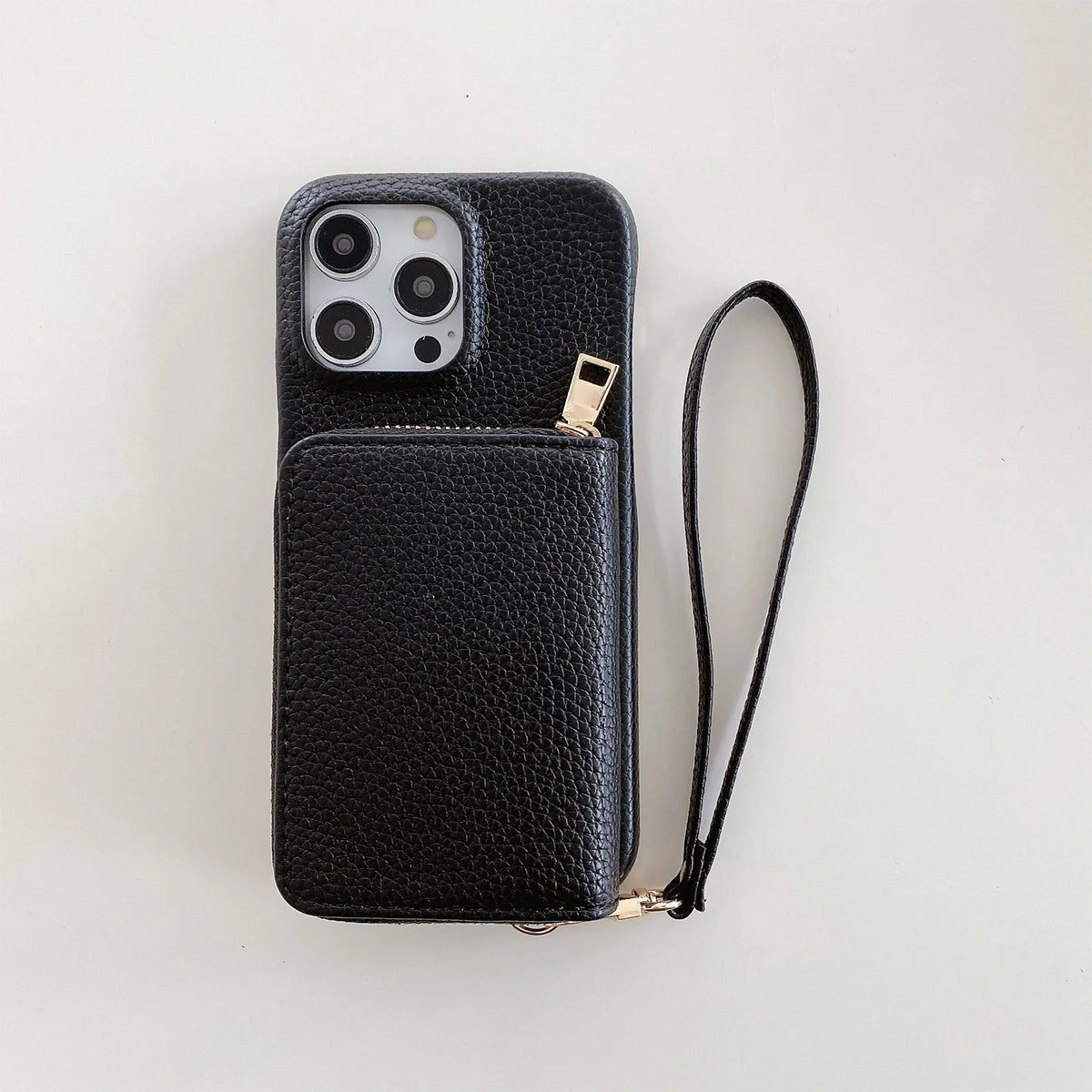 Luxury Litchi PU Leather iPhone Case – Card Holder Lanyard Wallet Cover for iPhone 11 to 15 Pro Max 📱✨