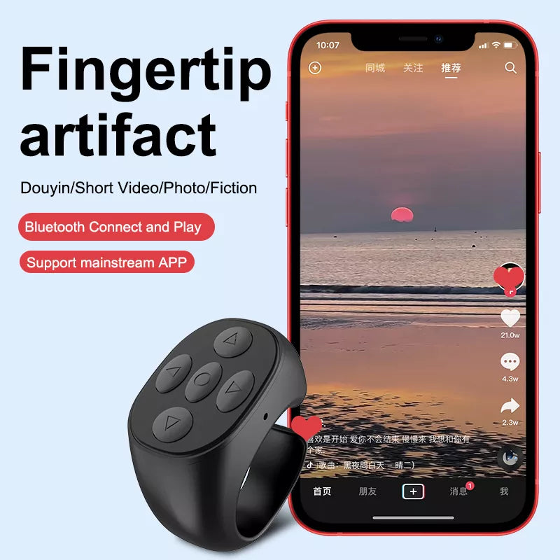 Wireless Bluetooth Selfie Remote Control Ring for Mobile Phones - Convenient Tiktok and Artifac Tool - Compatible with Xiaomi and Apple