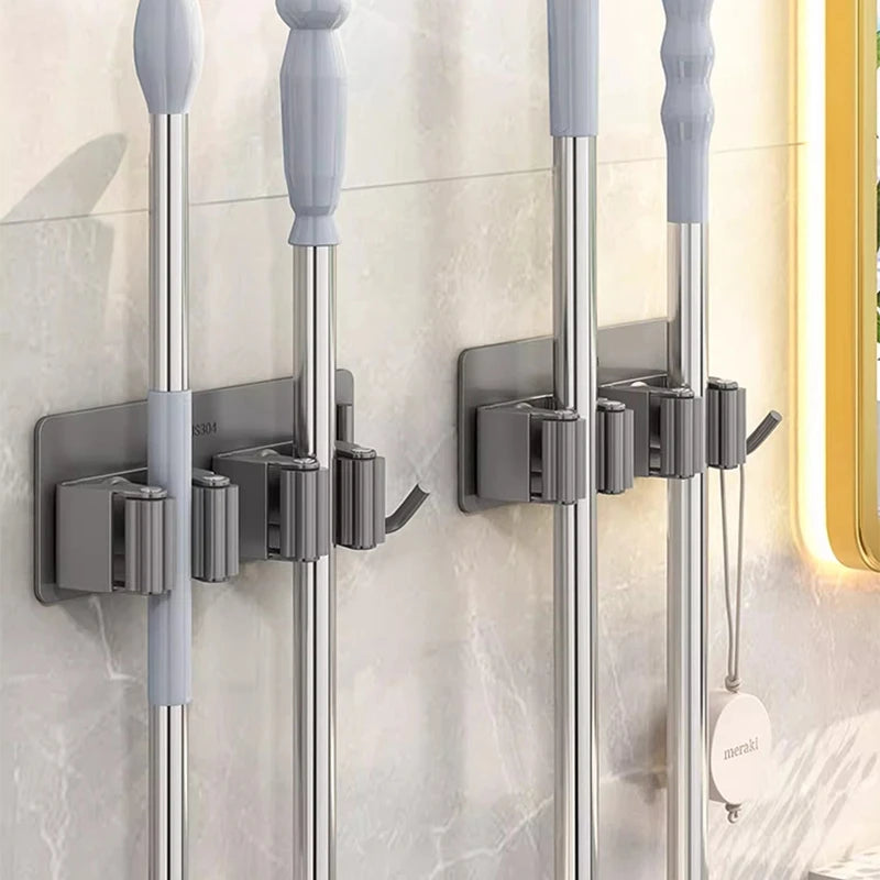 Bathroom Mop Holder — Self-Adhesive Wall-Mounted Broom & Mop Hook, Sweeping Brush Storage Organizer, Kitchen Accessory