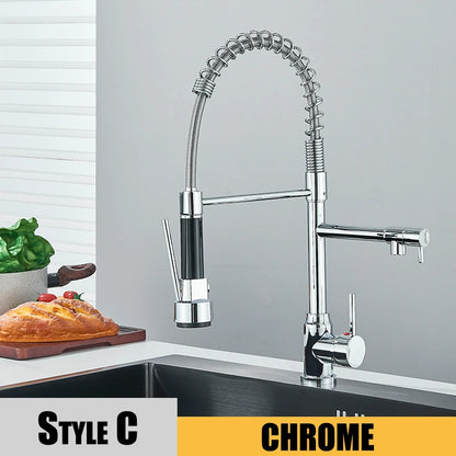 Black Kitchen Sink Faucet - Pull-Down Hot & Cold Water Mixer, 2-Mode Tap with Dual Spout, 360° Rotation, Flexible Deck Mounted