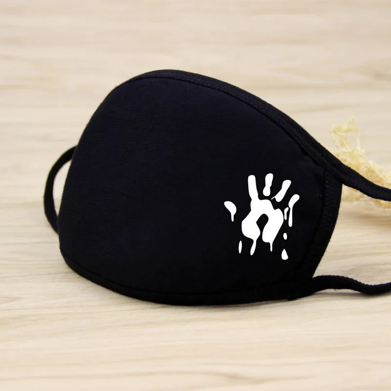 Black Cartoon Animal Face Mask – Unisex Winter Cotton Half Face Mask, Dustproof & Thickened for Cycling