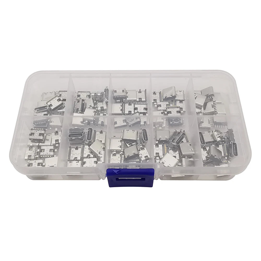 100Pcs Type-C USB Female Charging Socket Connector – 6Pin & 16Pin PCB Soldering DIY Repair Adapter