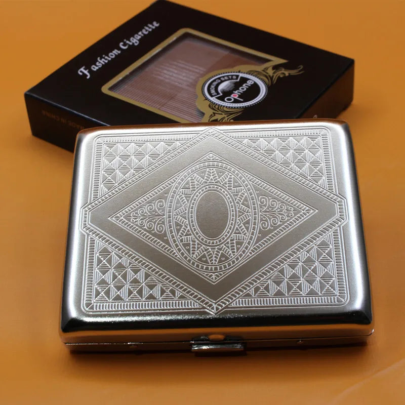 Metal Cigarette Case - 20-Stick Flip-Top Portable Embossed Engraved Holder for Men