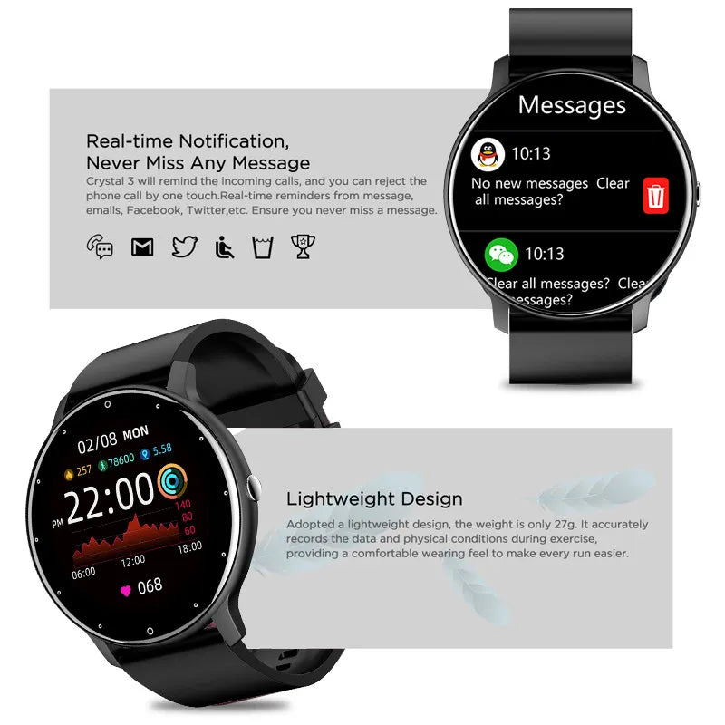 ZL02D Men’s Smart Watch - Full Touch Screen, Sport Fitness Tracker, IP68 Waterproof, Bluetooth, for Men and Women - Smartphone Compatible 2023