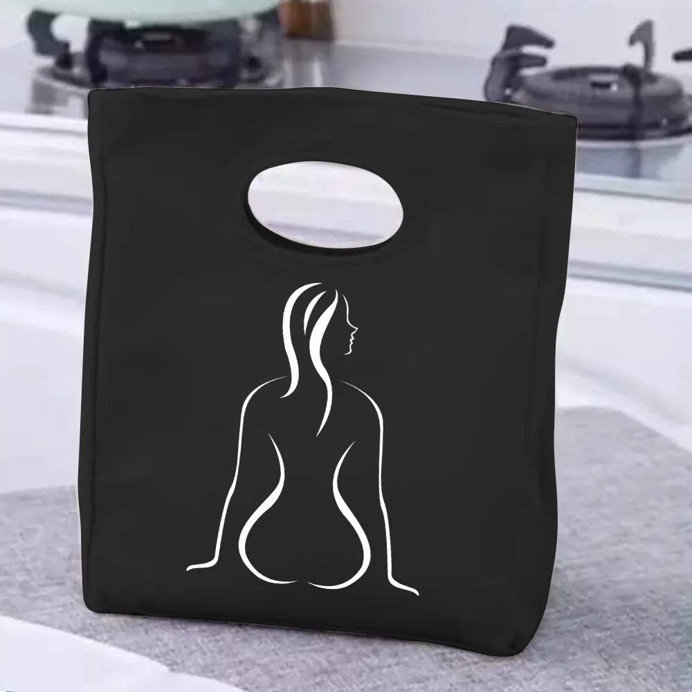 2024 Insulated Lunch Bag with Handle – Portable Thermal Cooler Lunch Box for Picnic, Travel & Food Storage, White Printed Design