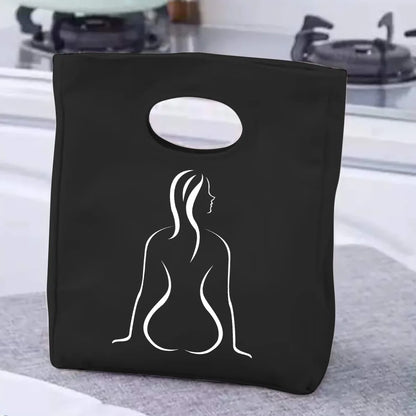 2024 Insulated Lunch Bag with Handle – Portable Thermal Cooler Lunch Box for Picnic, Travel & Food Storage, White Printed Design