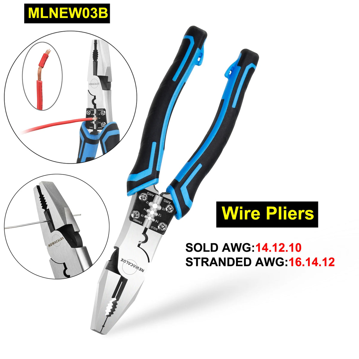NEWACALOX 7" Multitool Pliers Set - Heavy-Duty Wire Stripper, Crimper & Cutter Hand Tool