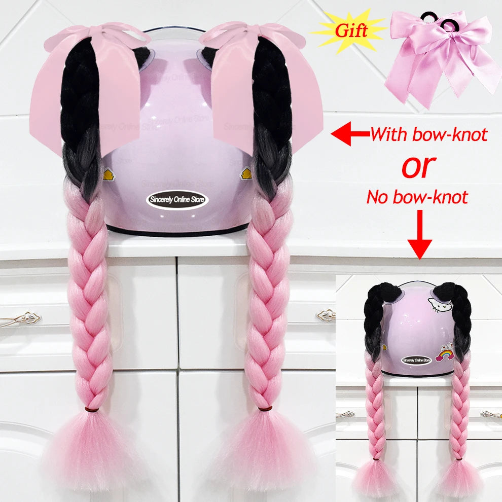 2pcs Motorcycle Helmet Braids - Woman's Twist Pigtail Wig for Helmets, 164 Colors with Sucker