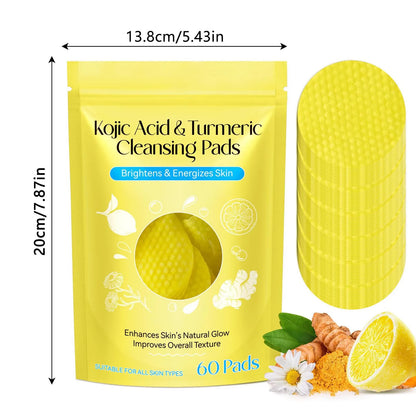 60/120pcs Kojic Acid and Turmeric Cleansing Pads - Deep Cleansing Face and Body Sponge for Smooth, Glowing Skin