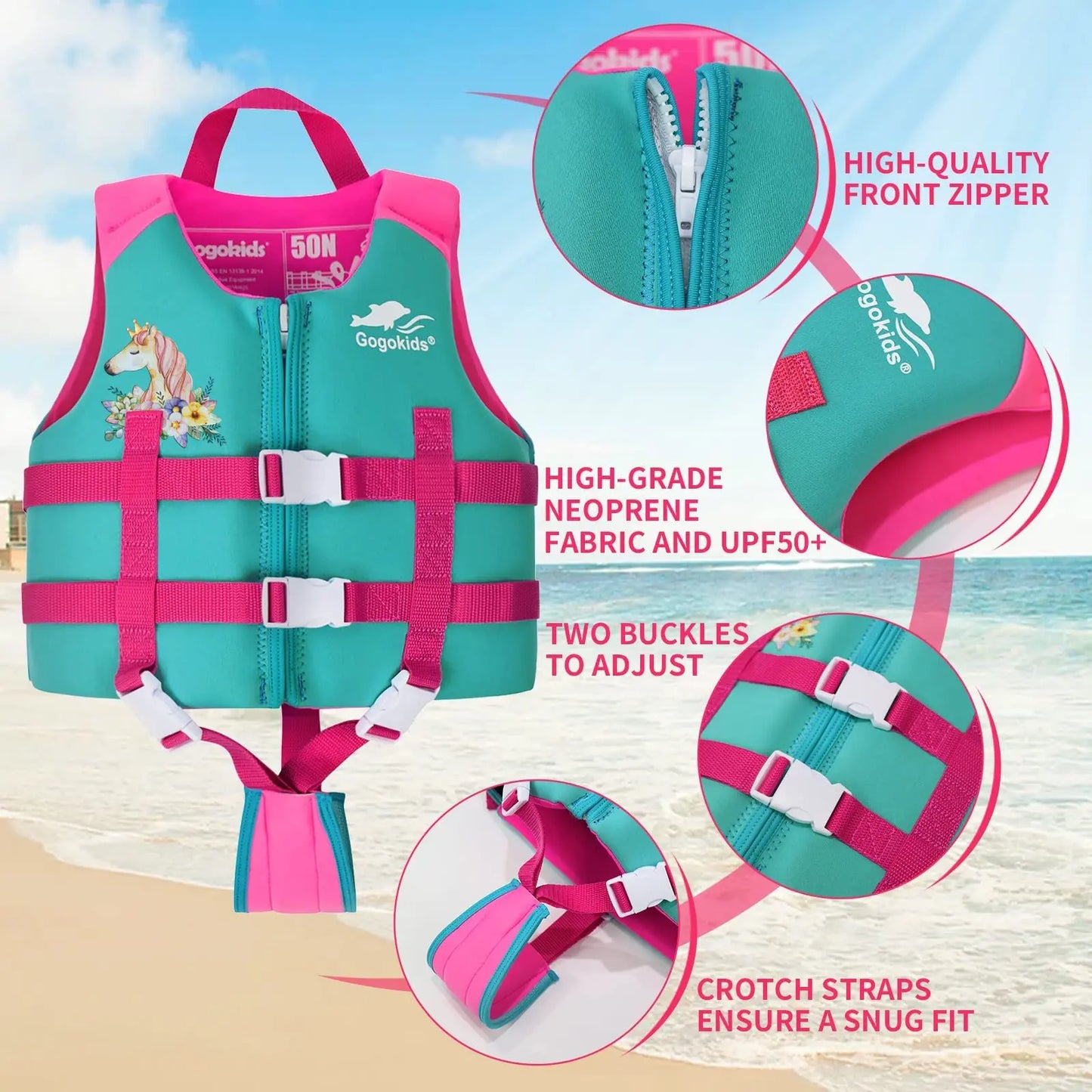 Gogokids Kids Life Jacket – Neoprene Float Vest for Toddlers, Swim Training & Buoyancy Swimwear