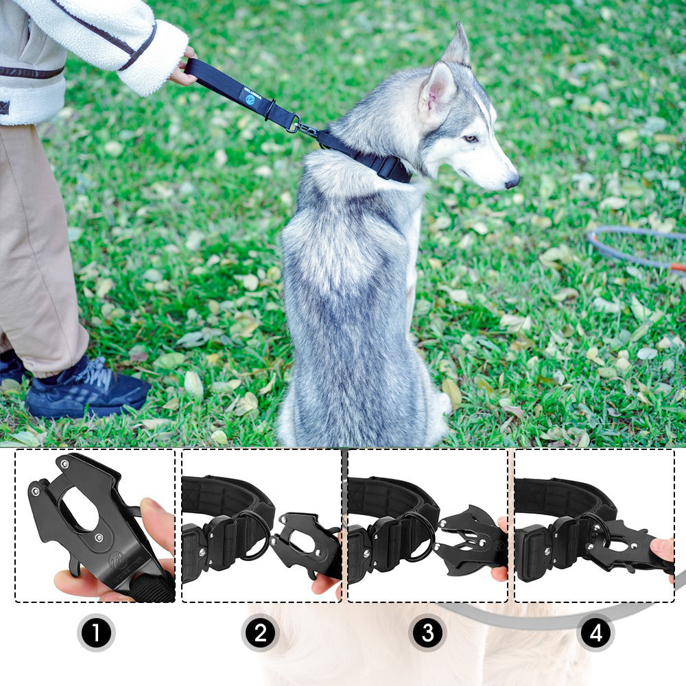 Heavy-Duty Nylon Dog Collar with Traffic Lead – Short Military-Style Leash with Metal Buckle for Large Dogs & Puppies