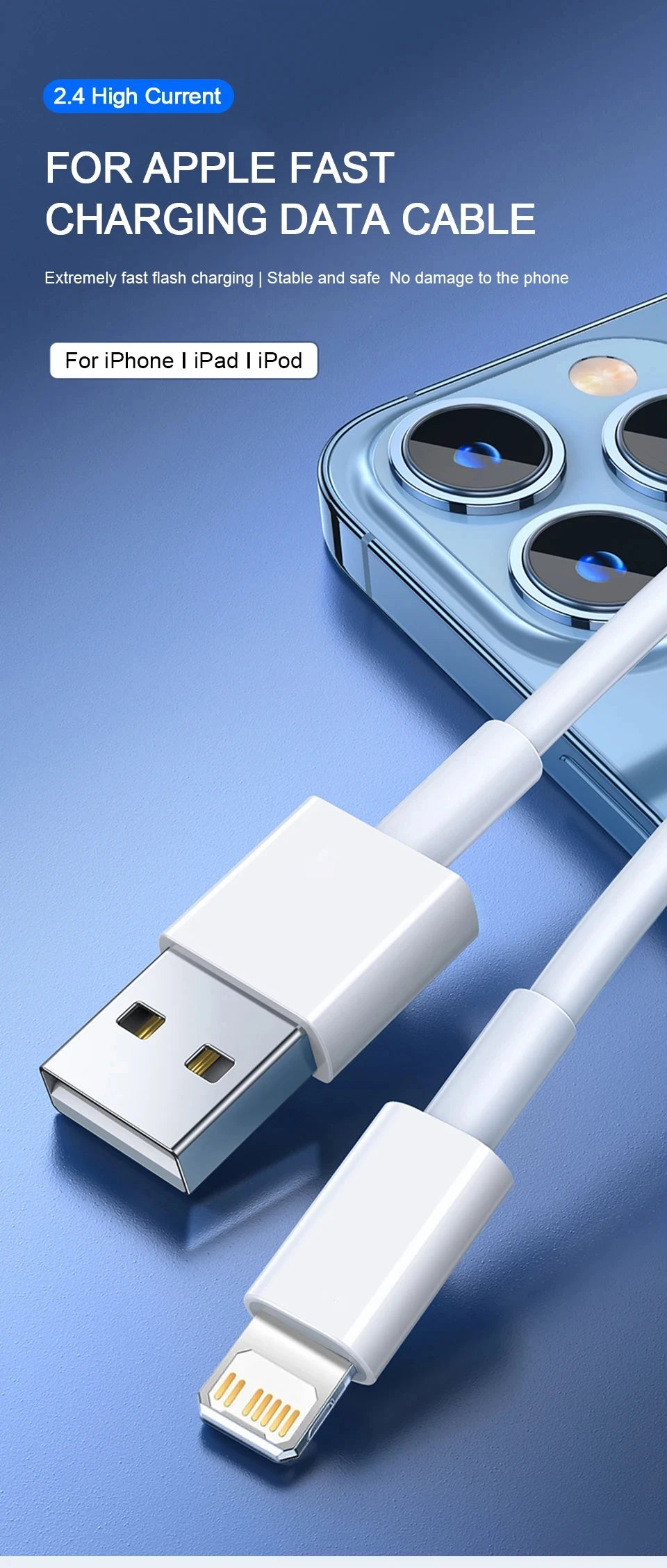 Original 40W PD USB-C Fast Charger Cable – Data Sync & Charging for iPhone 7-16 Series, iPad, USB Type-C Devices