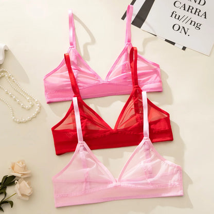 Sheer Mesh Triangle Bra Set - Ultra-Thin Transparent Lingerie with Double Shoulder Straps