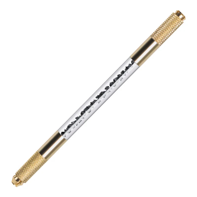 Manual Double-Ended Crystal Acrylic Microblading Pen – Permanent Makeup Eyebrow Tattoo Tool for Flat & Round Needles