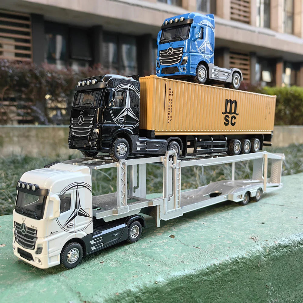 1:50 Large Diecast Alloy Truck Model – Pull-Back Sound & Light Container Transport Vehicle Toy for Boys’ Gifts