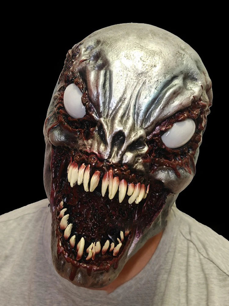 Halloween Demon Latex Mask – Scary Exorcist Smile White Eyes Costume & Party Accessory