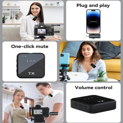 Wireless Lavalier Microphone - Noise Reduction Clip Mic for iPhone Android Camera Video Recording & Podcasting