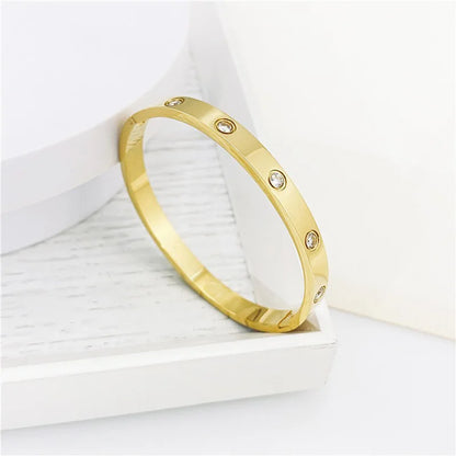 Women’s Gold Zircon Cross Nail Bracelet – Stainless Steel Screw Bangle Jewelry with CZ Stones, Fashion Wrist Accessory