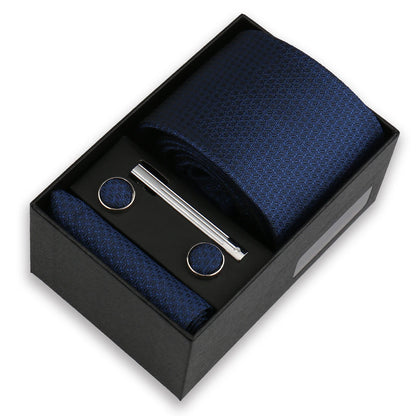 Men’s Fashion Tie Set Gift Box - 8cm Necktie with Handkerchief Cufflinks & Clip for Formal Business Suit Accessories