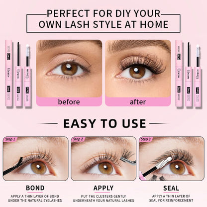 DIY Segmented False Eyelash Set – Large Capacity Cluster Eyelash Book with Glue, Remover, Tweezers & Brush, Festival Gift