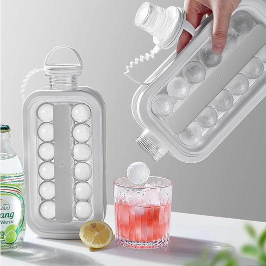 2-in-1 Silicone Ice Ball Maker Kettle - Creative Portable Ice Cube Mold and Ice Hockey Lattice Tool for Kitchen and Bar