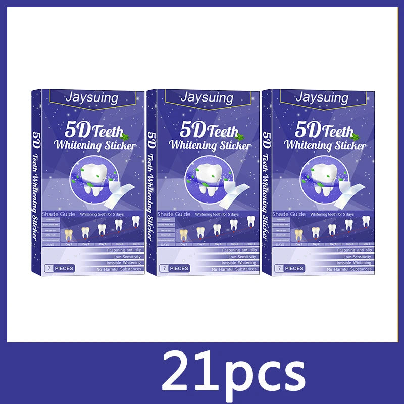 5D Whitening Teeth Stickers – 7/14 Pairs Gel Strips for Stain Removal, Dental Bleaching & Oral Hygiene Care