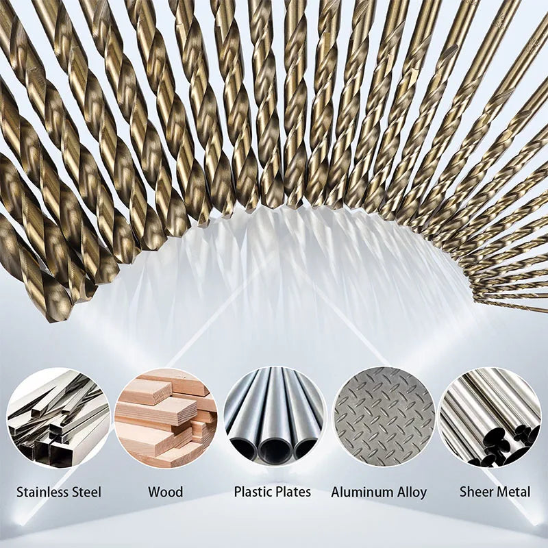 M35 Cobalt Drill Bit Set – High-Speed Steel Jobber Length Twist Drill Kit for Hardened Metal, Stainless Steel, Iron, Wood & Plastic