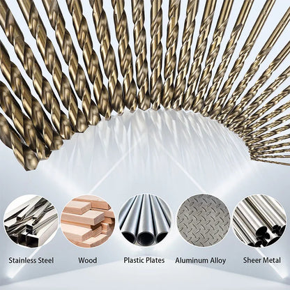 M35 Cobalt Drill Bit Set – High-Speed Steel Jobber Length Twist Drill Kit for Hardened Metal, Stainless Steel, Iron, Wood & Plastic