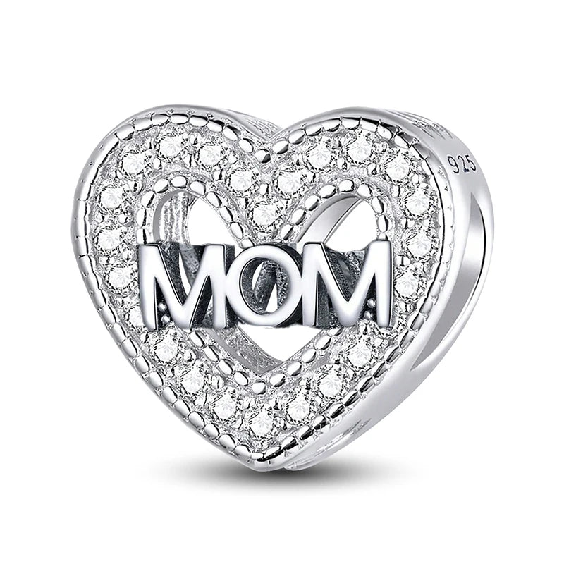 925 Sterling Silver Pink Heart Charm - Zircon Love Pendant Bead for DIY Bracelets, Bangles & Women’s Jewelry