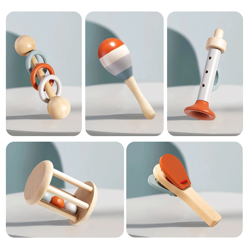 5Pcs Baby Musical Sensory Rattle Toys – Montessori Educational Instruments for Early Learning & Kids Birthday Gifts