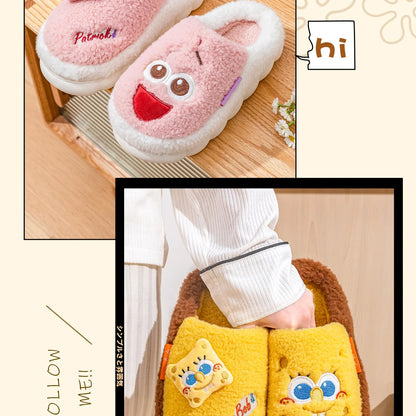 SpongeBob Suede House Slippers for Men & Women — Slip-On Fuzzy Indoor/Outdoor Shoes with Faux Fur Lining