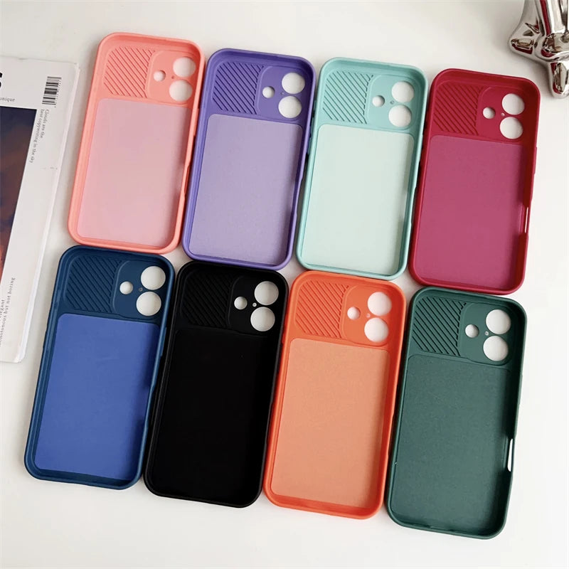 iPhone Slide Camera Lens Protector – Soft Silicone Shockproof Bumper Case for iPhone 7-16