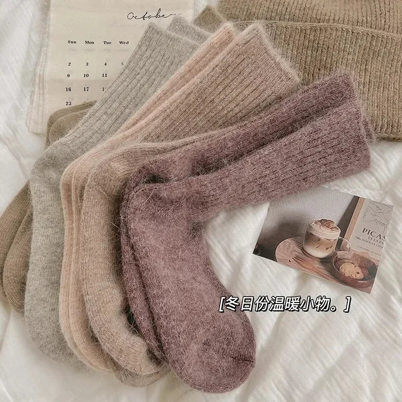 Winter Cashmere Wool Socks for Women – Warm Thicken Thermal Long Socks, Japanese Harajuku Style