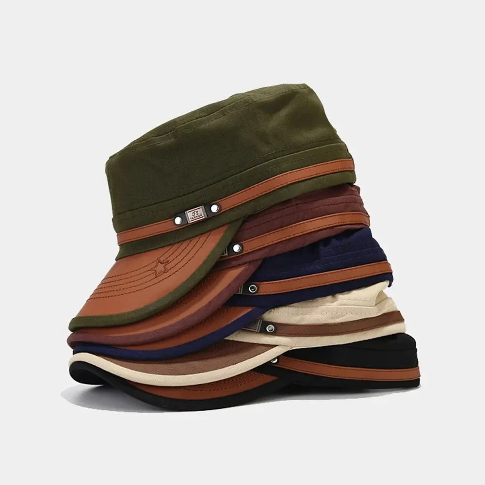 Casual Cadet Hat for Men - Flat Top Cotton Visor Cap - Vintage Army Style Dad Hat for Summer and Autumn - Unisex Baseball Cap