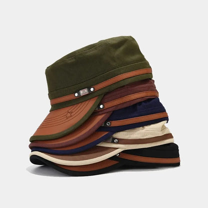 Casual Cadet Hat for Men - Flat Top Cotton Visor Cap - Vintage Army Style Dad Hat for Summer and Autumn - Unisex Baseball Cap