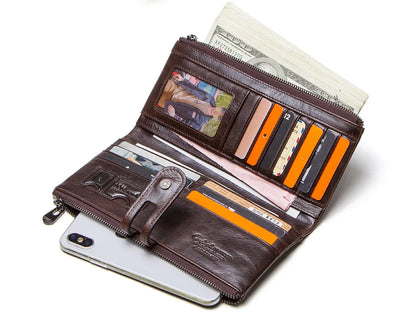 CONTACT'S Men’s Genuine Leather Clutch Wallet – Long Vintage Wallet with Card Holder, Zipper Coin Purse & Money Bag