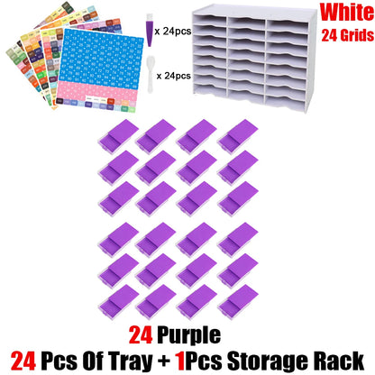 HOMFUN 5D Diamond Painting Tray Kit – 12/24/48 Slots with Storage Rack Organizer for Drill Plate Accessories