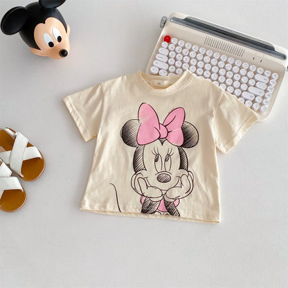 Disney Cartoon Baby T-Shirt – Cute Minnie Printed Summer Tee for Girls & Boys, Short Sleeve Crewneck Kids Tops