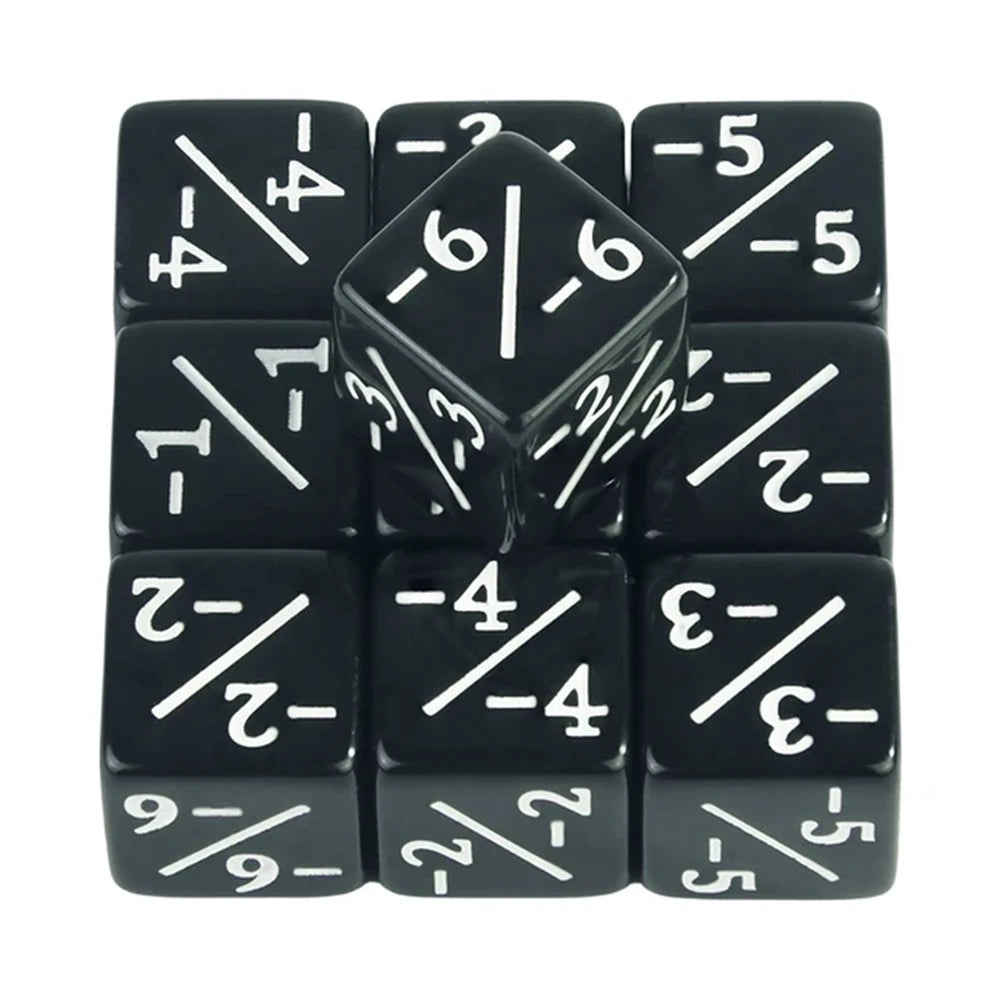 10pcs Six Sided Dice Set - D6 Counters +1/+1 & -1/-1 for Math Learning, Kids Arithmetic Toys and Card Game Accessories