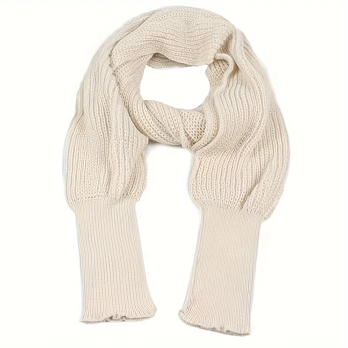 Solid Color Knit Shawl with Long Sleeves - Elegant Soft Warm Top, Elastic Wrap Scarf for Autumn and Winter