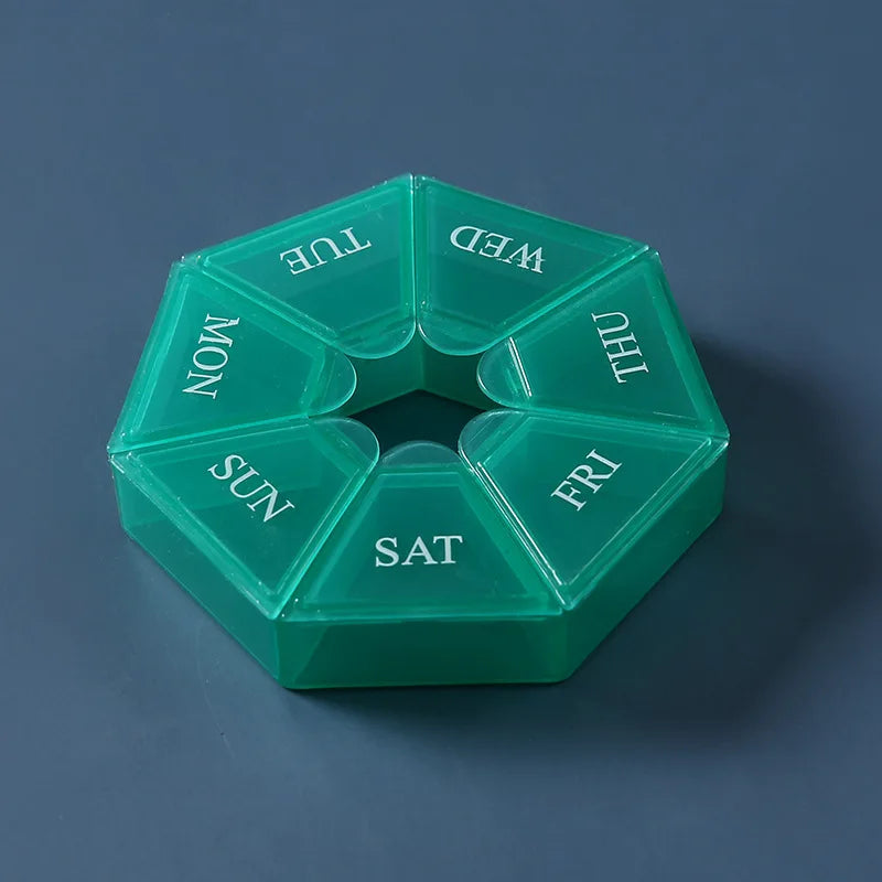 7 Day Weekly Pillbox – Tablet Holder & Medicine Organizer with Color-Coded Compartments