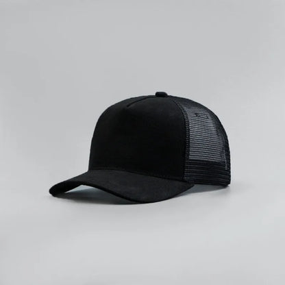 Custom Logo Suede Five Panel Cap - Leather Label Mesh Trucker Hat for Men & Women