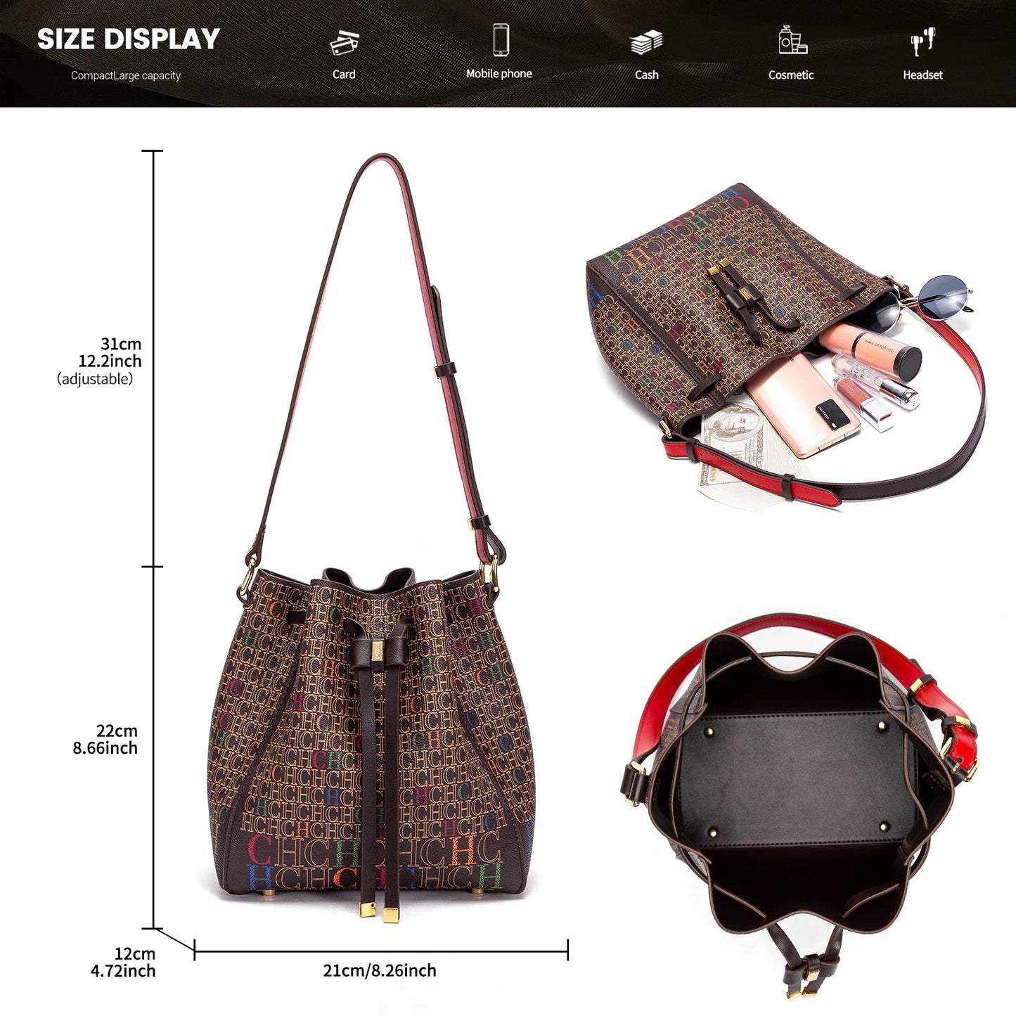 Luxury Women’s Bucket Handbag — Classic Designer Shoulder Bag with Fashion Print, Stylish Wallet for Women