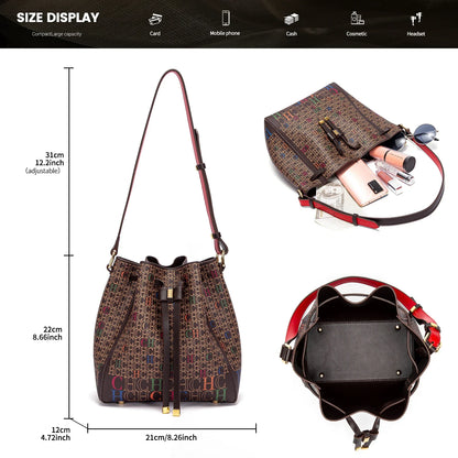 Luxury Women’s Bucket Handbag — Classic Designer Shoulder Bag with Fashion Print, Stylish Wallet for Women