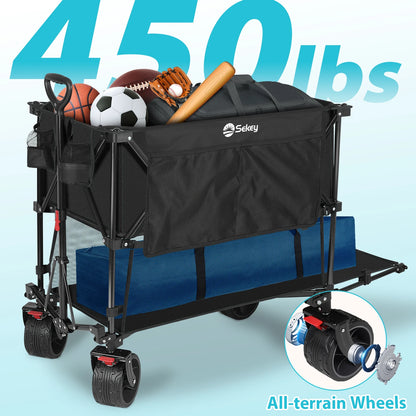 450LBS Double Decker Collapsible Wagon — 50"L Heavy-Duty Large Capacity Foldable Cart