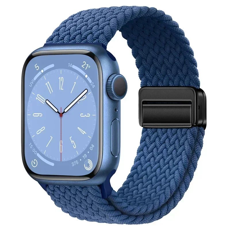 Nylon Braided Loop Apple Watch Band – Magnetic Metal Bracelet Strap for Ultra 2, Series 3–9 & SE (40mm–49mm) Adjustable Wristband