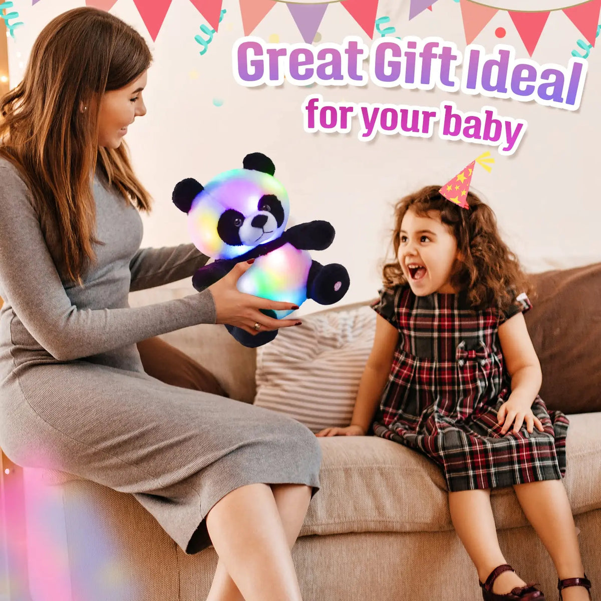 LED Panda Plush Toy - Glow-in-the-Dark Soft Stuffed Bear with Night Light for Kids