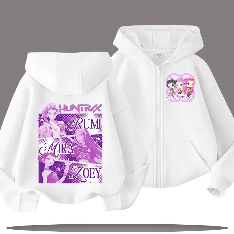 Funny Kpop Demon Hunters Zip-Up Sweatshirt – Kids Hoodie for Girls & Boys, Casual Zipper Hoody Top