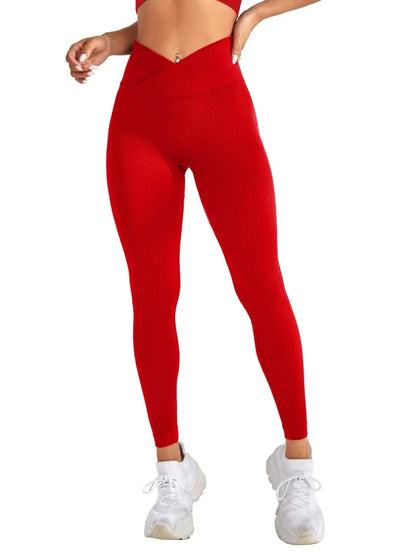 Women’s Sports Leggings – V-Waist Elastic Peach Buttocks Fitness Pants with Raised Hips, High Waist Seamless Yoga Pants
